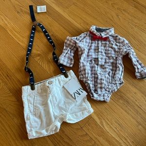 Zara White shorts with suspenders and Koala Baby long sleeve - 9 months